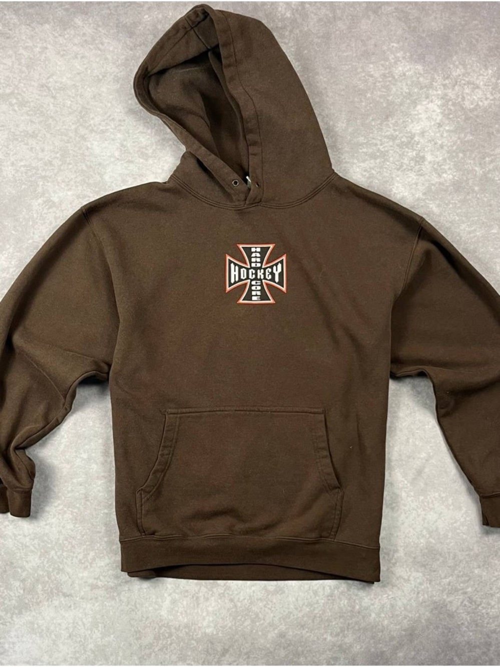 [283] Y2K Vintage Hardcore Hockey Hoodie Brown S Size